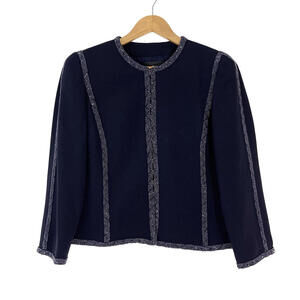 Louis Feraud Women’s Size 8 Dark Blue Silk Beaded Hook Front Vintage Jacket